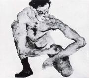 Squatting male nude with stockings Egon Schiele